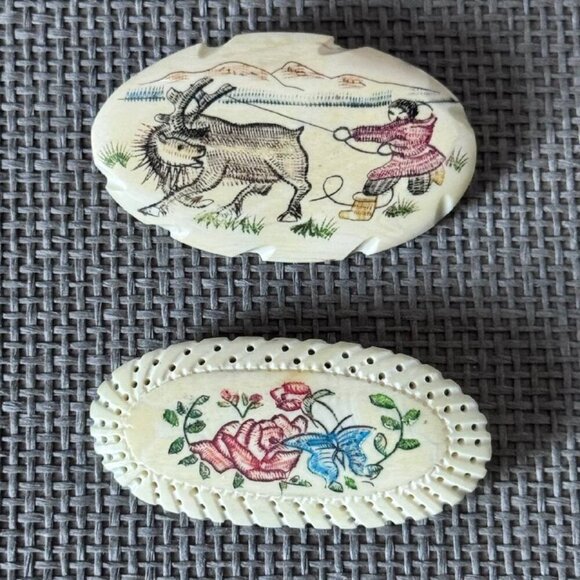Vintage 90’s Hand-painted Brooch Set with Intricate Wildlife & Floral Designs - Picture 1 of 5